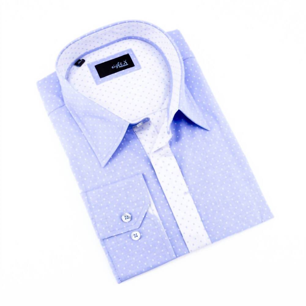 NEW EIGHT X men's jacquard hidden button shirt in blue